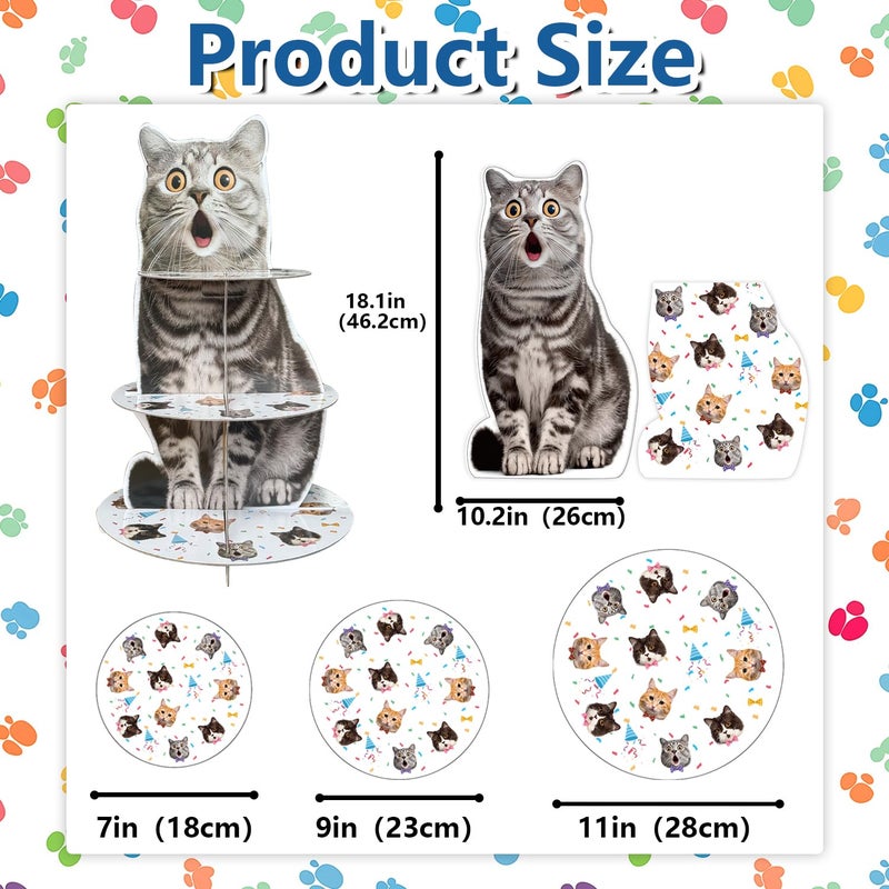 partyzoa 2 Pack Cat Cupcake Stand Birthday Party Decorations Supplies, Cat 3 Tier Cardboard Cupcake Stand Cup Cake Tower Display Dessert Holder Set for Birthday Party Decor Supplies Favors - Image 4