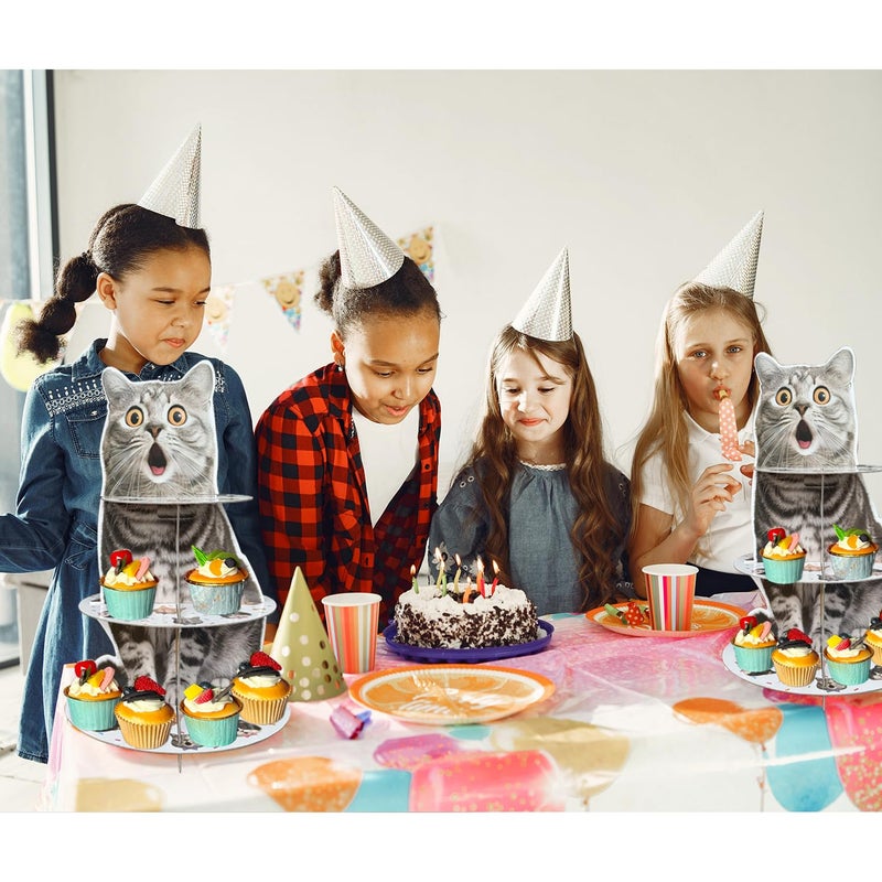 partyzoa 2 Pack Cat Cupcake Stand Birthday Party Decorations Supplies, Cat 3 Tier Cardboard Cupcake Stand Cup Cake Tower Display Dessert Holder Set for Birthday Party Decor Supplies Favors - Image 5