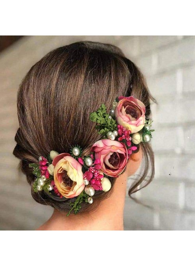 توهج الشعر 2170 ورد صناعي ورد للشعر، إكسسوارات شعر للنساء، دبابيس شعر للبنات وردي غامق - Image 2