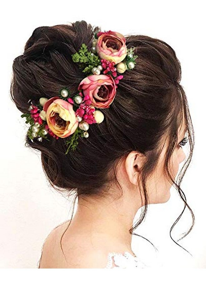 توهج الشعر 2170 ورد صناعي ورد للشعر، إكسسوارات شعر للنساء، دبابيس شعر للبنات وردي غامق - Image 1