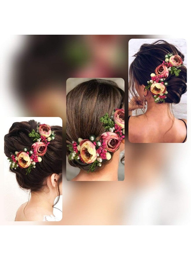 توهج الشعر 2170 ورد صناعي ورد للشعر، إكسسوارات شعر للنساء، دبابيس شعر للبنات وردي غامق - Image 4