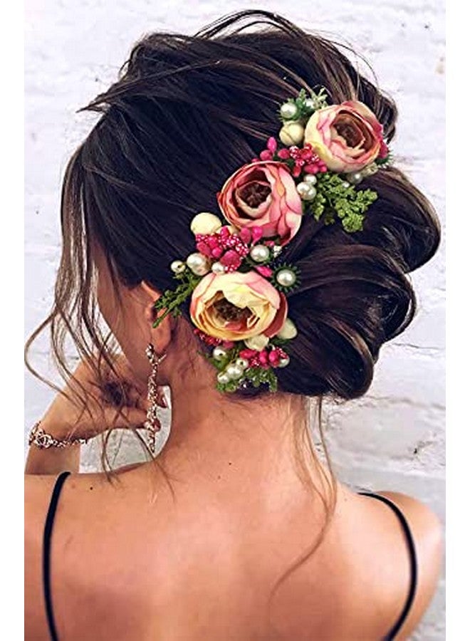 توهج الشعر 2170 ورد صناعي ورد للشعر، إكسسوارات شعر للنساء، دبابيس شعر للبنات وردي غامق - Image 3