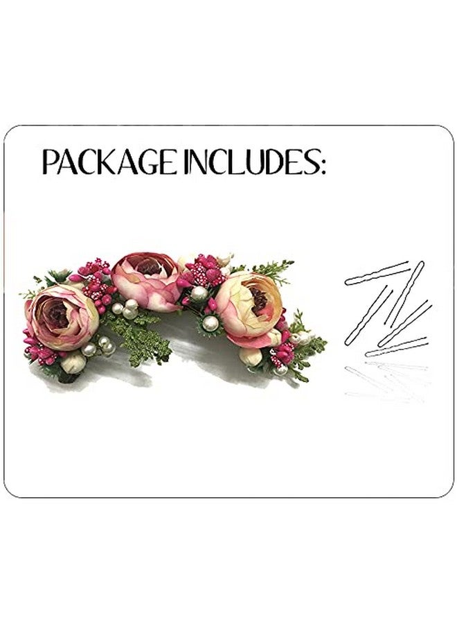 توهج الشعر 2170 ورد صناعي ورد للشعر، إكسسوارات شعر للنساء، دبابيس شعر للبنات وردي غامق - Image 5