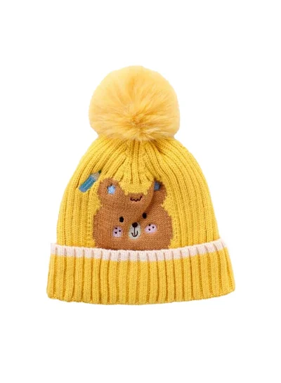 LITTLE SURPRISE BOX Yellow Ted Winter Cap Beanie & matching Neck Muffler 2pcs Set