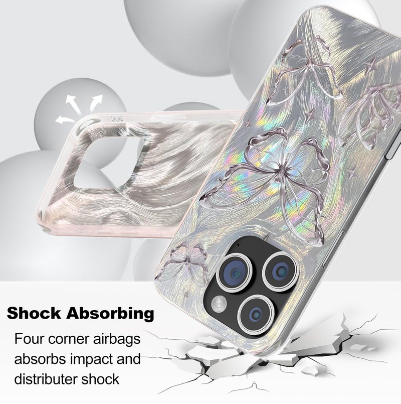 I-MGAE-IN-AR Compact Case for iPhone 16 Pro Max Shiny Silver Butterfly Design,Cute Trendy Soft Slim TPU Shockproof Protective Phone Cases Cover for Women Girls Aesthetic Glitter - Image 3