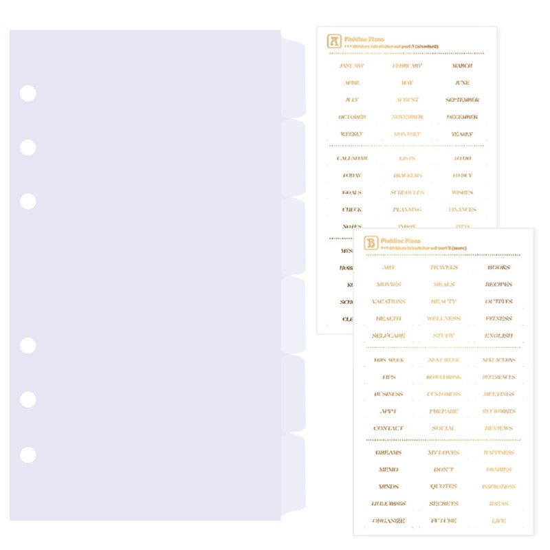 Dy.2Ten Clear 6-Tab Dividers For 6 Ring Binder  A6 Index  6 Hole Sturdy Plastic Insertable Notebook Planner Tabs - Image 1