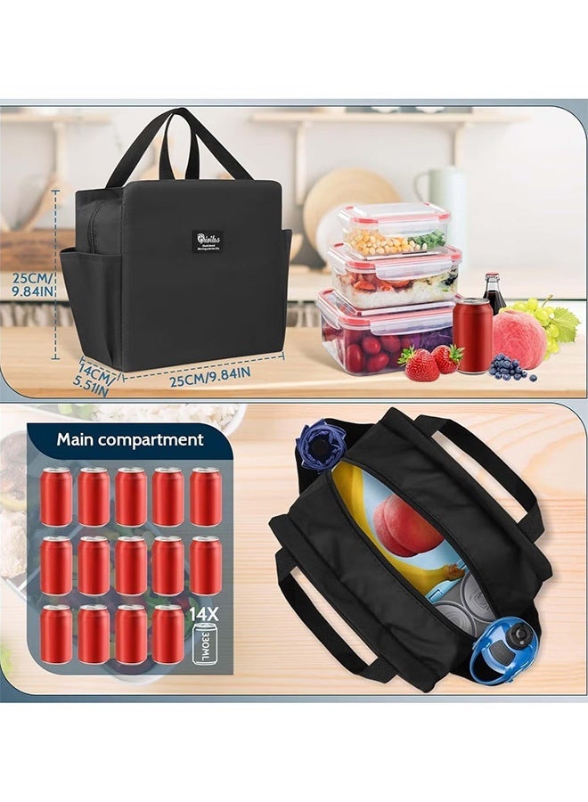 HaHaHai Insulated Lunch Bag – Reusable Leakproof Oxford Lunch Box Bag, Large Capacity Cooler Tote with Wide Open Design for Men & Women, Office, School, Picnic(Black) - Image 4