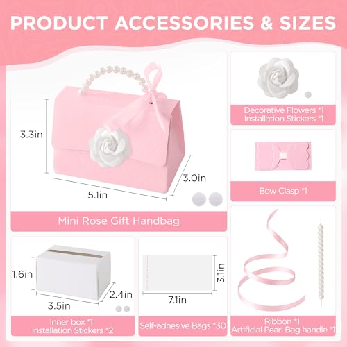 SESENSE Money Pull Box for Cash, Surprise Box Mini Rose Handbags with 30 Pcs Transparent Bags for Christmas Party Birthday - Image 3