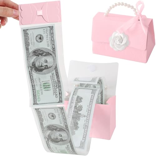 SESENSE Money Pull Box for Cash, Surprise Box Mini Rose Handbags with 30 Pcs Transparent Bags for Christmas Party Birthday - Image 1