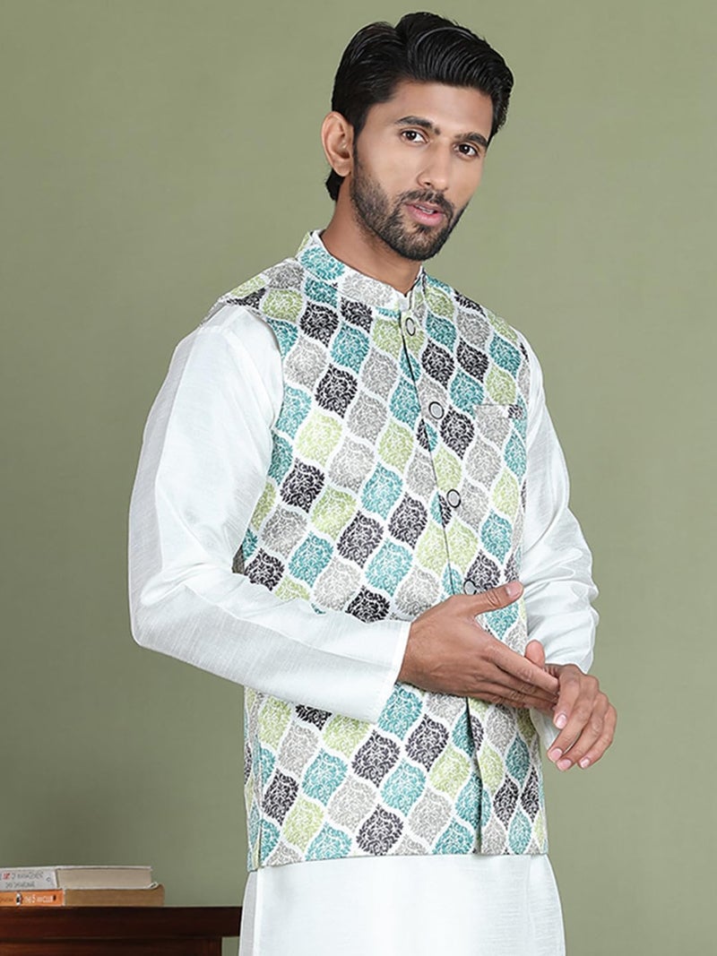 Jompers Floral Printed Nehru Jacket in Silk Blend - Image 3