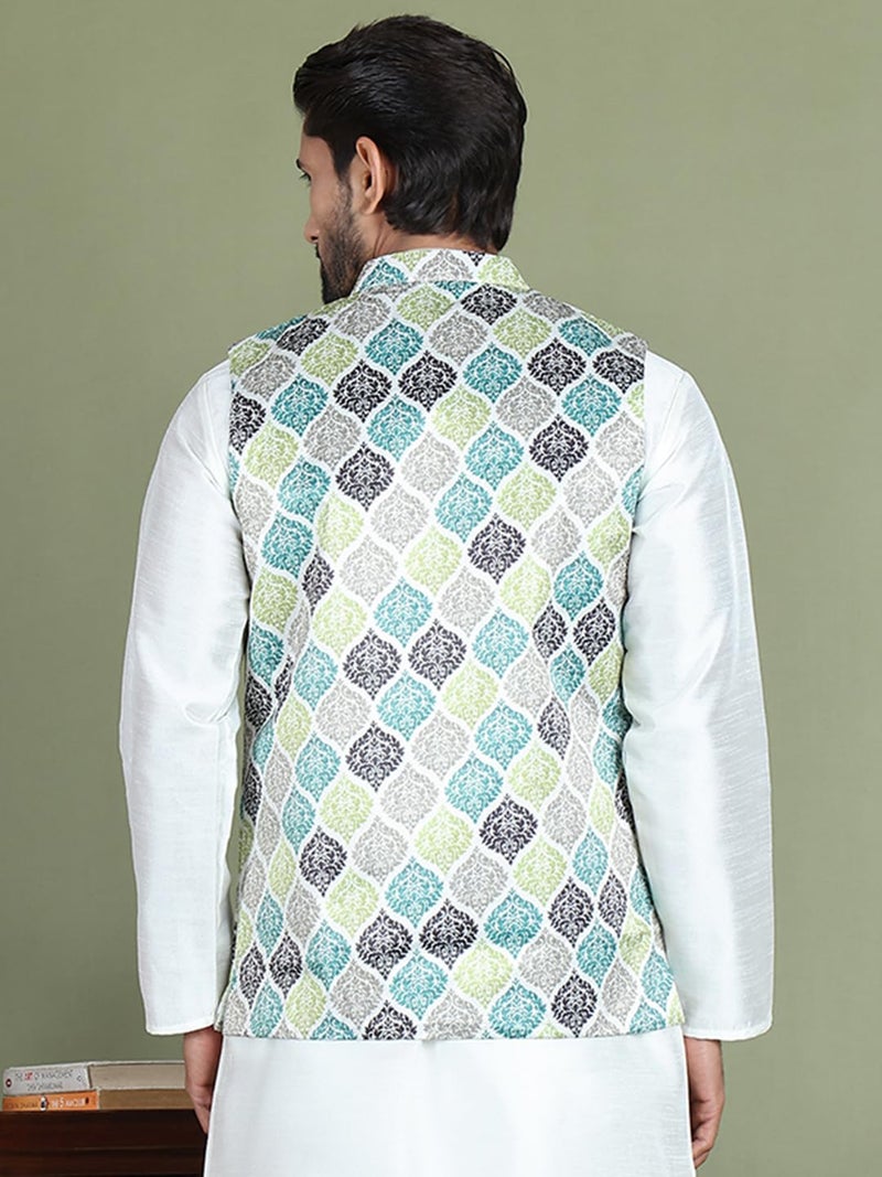 Jompers Floral Printed Nehru Jacket in Silk Blend - Image 2
