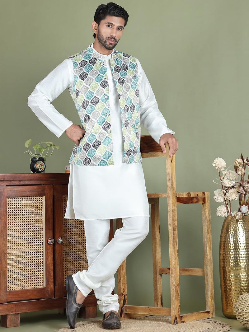 Jompers Floral Printed Nehru Jacket in Silk Blend - Image 5