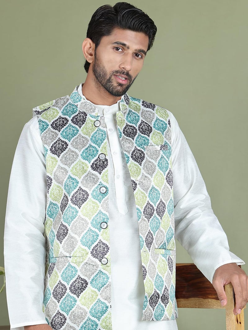 Jompers Floral Printed Nehru Jacket in Silk Blend - Image 4