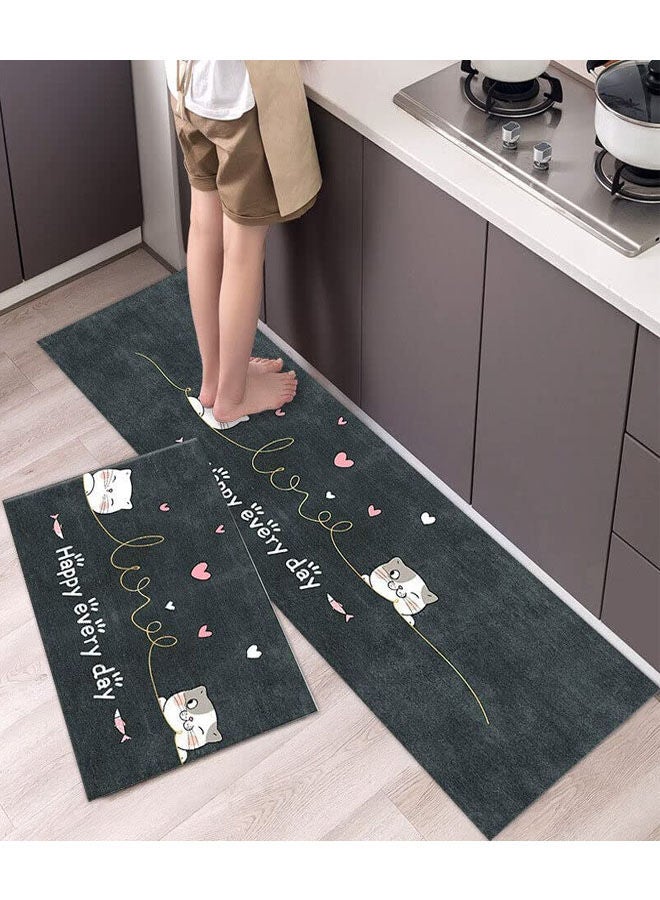 Kitchen Rug Waterproof Non-slip Kitchen Floor Mats and Rugs Cat Cartoon Pattern Black 40*60CM  - Image 1