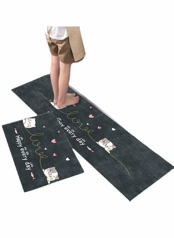 Kitchen Rug Waterproof Non-slip Kitchen Floor Mats and Rugs Cat Cartoon Pattern Black 40*60CM  - Image 2