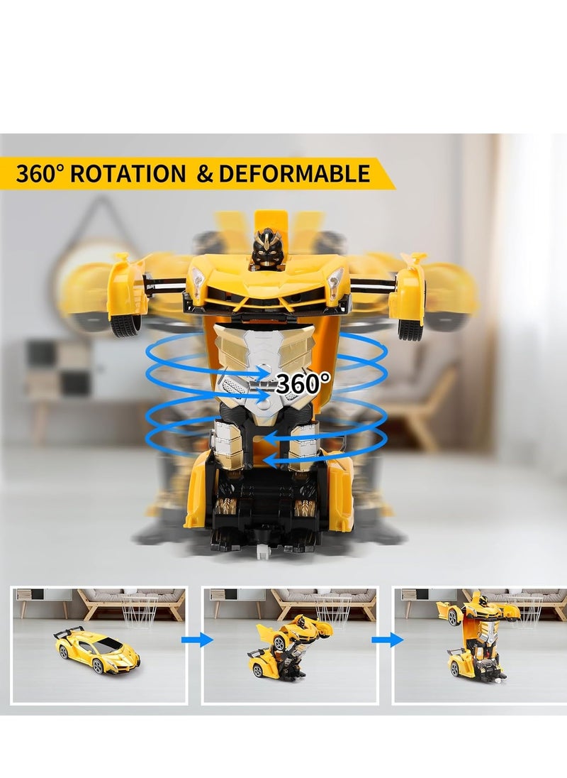 YelaJoy Remote Control Car - Transform, One-Button Deformation & 360Â°Rotating Drifting, Transform Robot RC Car with LED Light, Toy Gifts for 4 5 6 7 8 9 10 11 12 Years Old Boy (Yellow)  - Image 3