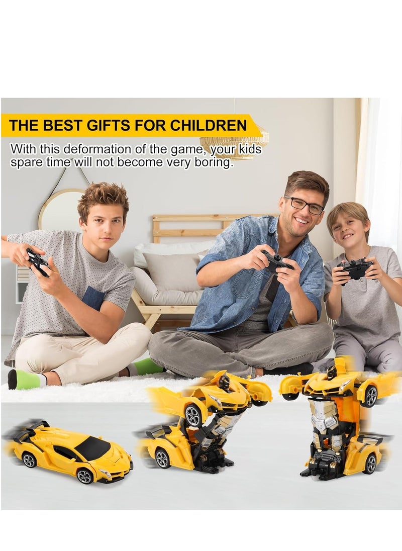 YelaJoy Remote Control Car - Transform, One-Button Deformation & 360Â°Rotating Drifting, Transform Robot RC Car with LED Light, Toy Gifts for 4 5 6 7 8 9 10 11 12 Years Old Boy (Yellow)  - Image 2