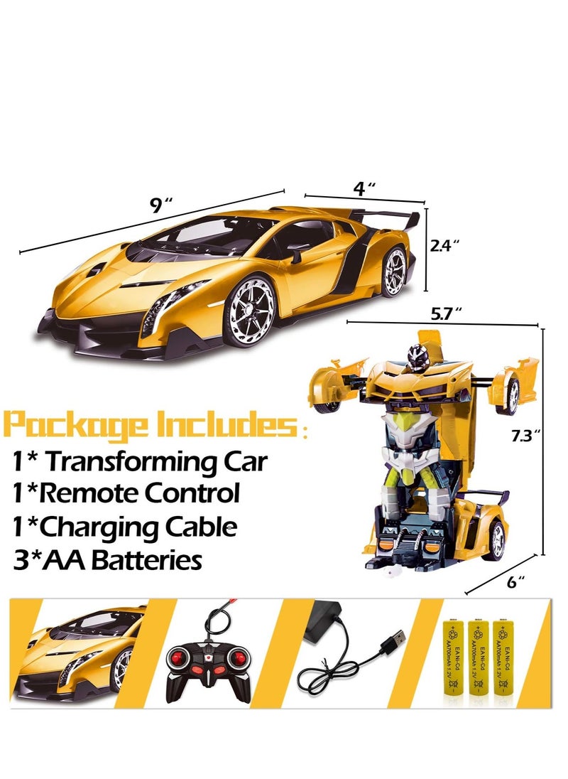 YelaJoy Remote Control Car - Transform, One-Button Deformation & 360Â°Rotating Drifting, Transform Robot RC Car with LED Light, Toy Gifts for 4 5 6 7 8 9 10 11 12 Years Old Boy (Yellow)  - Image 5