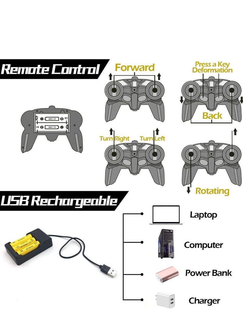 Remote Control Car - Transform, One-Button Deformation & 360Â°Rotating Drifting, Transform Robot RC Car with LED Light, Toy Gifts for 4 5 6 7 8 9 10 11 12 Years Old Boy (Yellow)