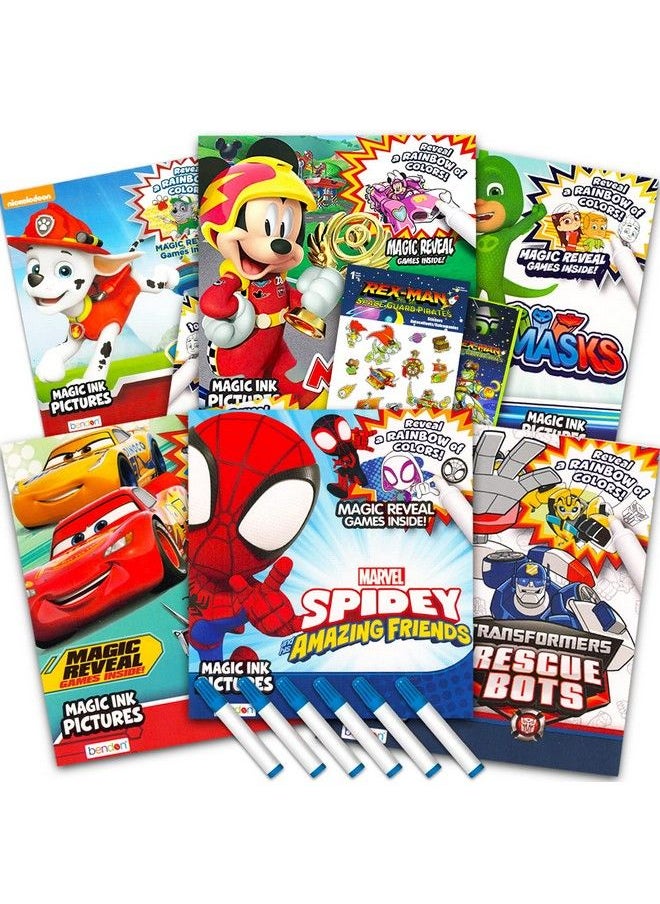 Bulk Imagine Ink Coloring Book Set For Boys Bundle With 6 No Mess Coloring Books Rexman Stickers And Door Hanger (Featuring Paw Patrol Rescue Bots Mickey Mouse Spidey Cars And Pj Masks)