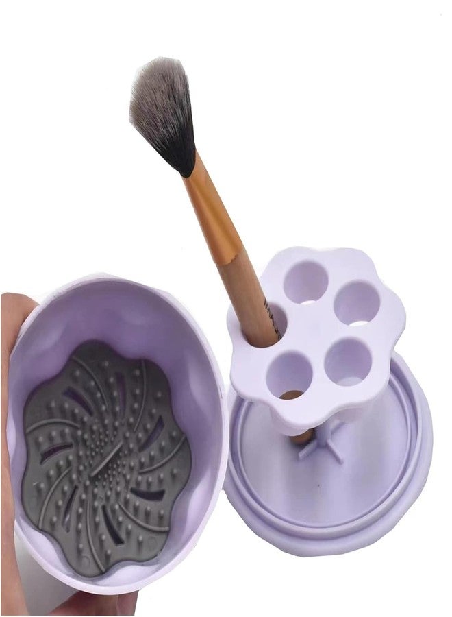 ZDQTRA plastic cosmetic makeup brush scrubber mat, drying brush holder with plastic cup and lid for travel (1 pcs/multi color) - Image 1