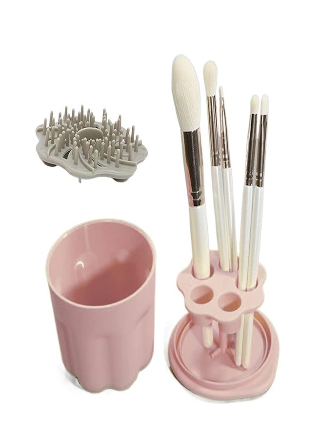 ZDQTRA plastic cosmetic makeup brush scrubber mat, drying brush holder with plastic cup and lid for travel (1 pcs/multi color) - Image 2