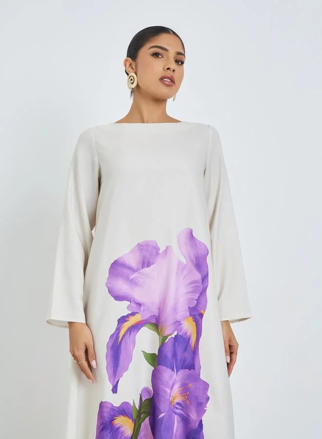 أميرة جلابية بأكمام طويلة وطبعة أزهار