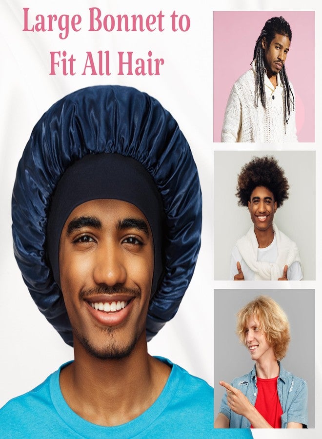 vidsel 2pcs Bonnet for Men, Bonnets for Women, Satin Silk Hair Bonnet for Sleeping, Reversible Double Layer Wide Band Sleep Cap for Curly Hair Braids - Image 4