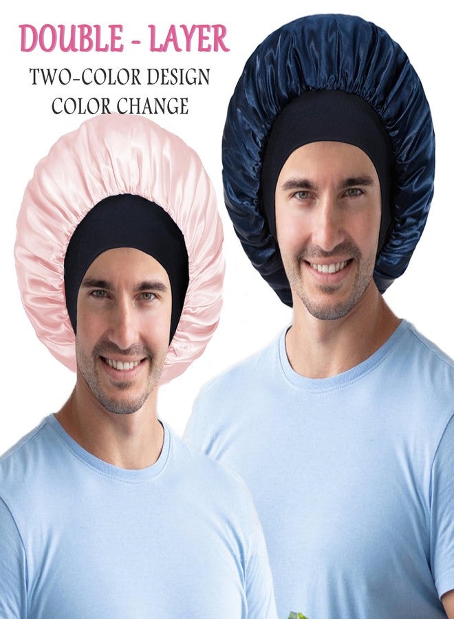 vidsel 2pcs Bonnet for Men, Bonnets for Women, Satin Silk Hair Bonnet for Sleeping, Reversible Double Layer Wide Band Sleep Cap for Curly Hair Braids - Image 3