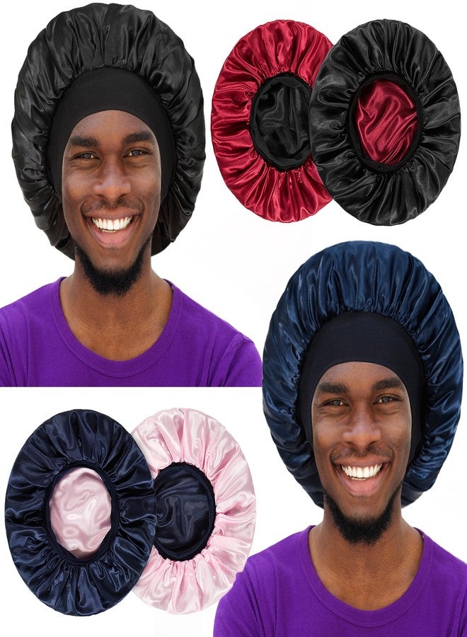 vidsel 2pcs Bonnet for Men, Bonnets for Women, Satin Silk Hair Bonnet for Sleeping, Reversible Double Layer Wide Band Sleep Cap for Curly Hair Braids - Image 1