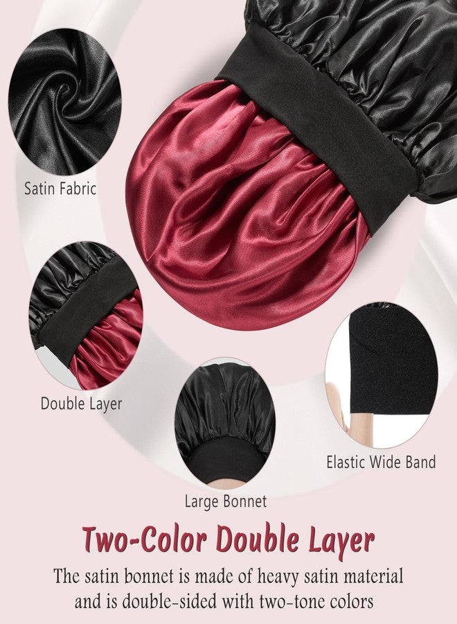 vidsel 2pcs Bonnet for Men, Bonnets for Women, Satin Silk Hair Bonnet for Sleeping, Reversible Double Layer Wide Band Sleep Cap for Curly Hair Braids - Image 2