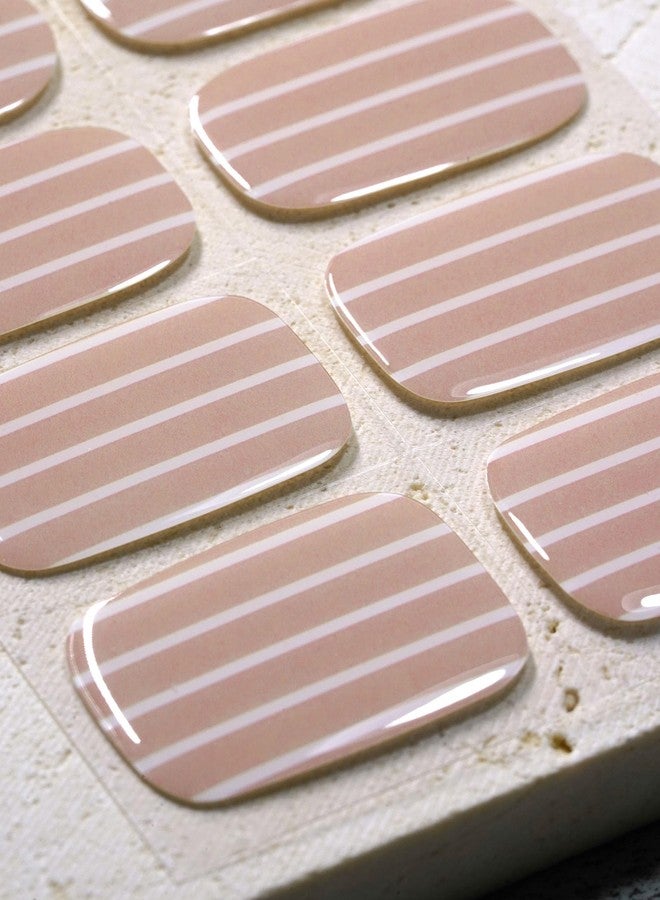 Beaolata Real Gel Nail Strips (No UV Light Needed) - 44Pcs Salon Quality Nail Stickers - Long Lasting Polish Wraps for Women, Easy Apply & Remove (Natural Nude Stripe) - Image 4