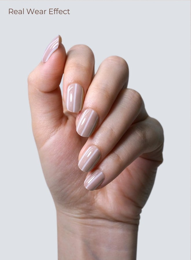 Beaolata Real Gel Nail Strips (No UV Light Needed) - 44Pcs Salon Quality Nail Stickers - Long Lasting Polish Wraps for Women, Easy Apply & Remove (Natural Nude Stripe) - Image 3