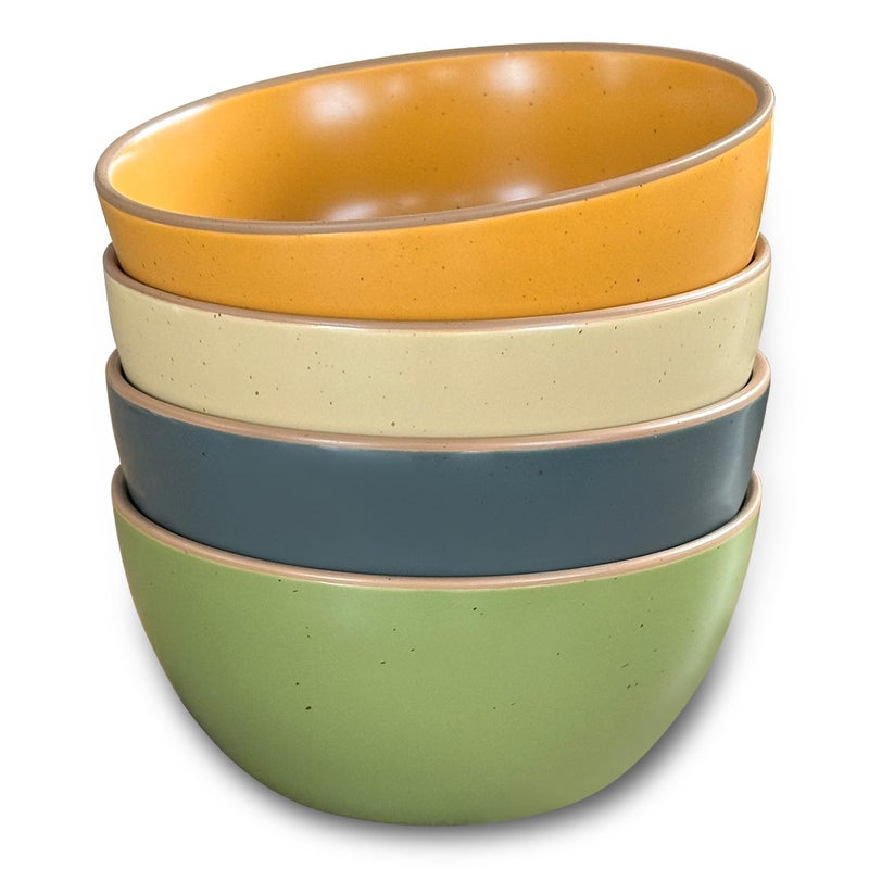 Mora Ceramic Artisan Matte Bowls For Kitchen 28oz - Bowl Set of 4 - For Cereal, Salad, Pasta, Soup, Dessert etc - Dishwasher, Microwave, and Oven Safe - For Breakfast, Lunch and Dinner - Safari Colors - Image 1