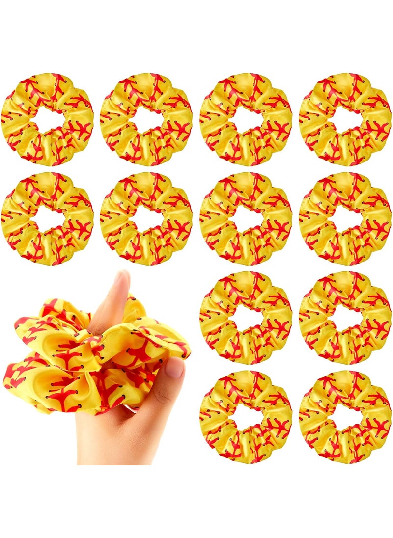 Waydress Waydress 12 Count Hair Scrunchies Satin Softball Hairbands Scrunchy Sports Hair Ties Ponytail Holders for Woman Girls Hair Accessories Party Team Player Yellow 