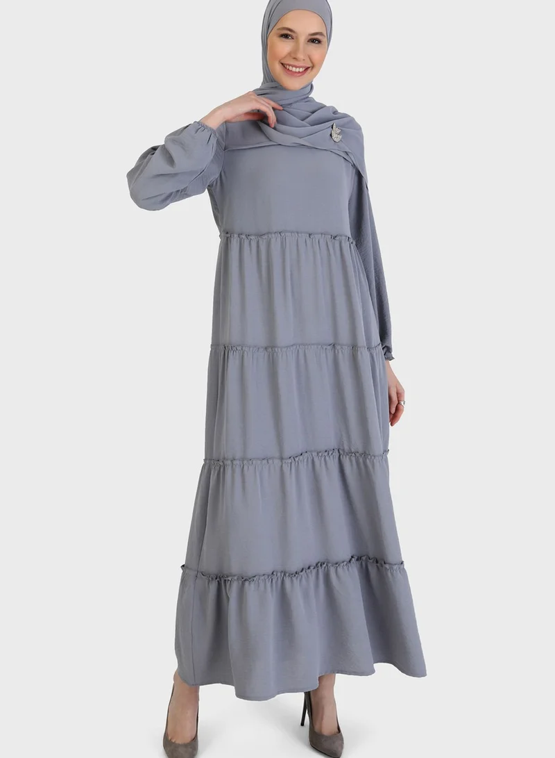 Refka by modanisa Puff Sleeve Tiered Dress