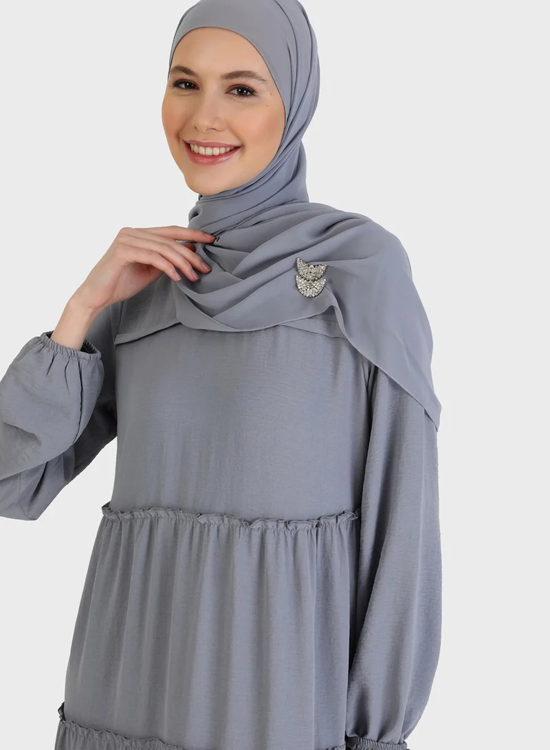 Refka by modanisa Puff Sleeve Tiered Dress