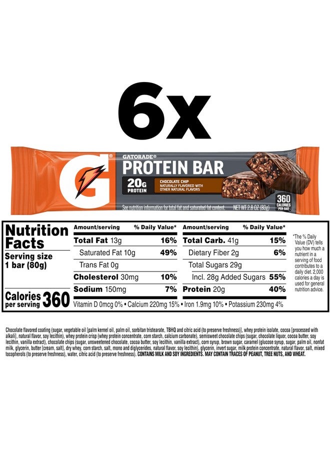 Gatorade Whey Protein Recover Bars Chocolate Chip, 2.8 Oz, 6 Ct - Image 1