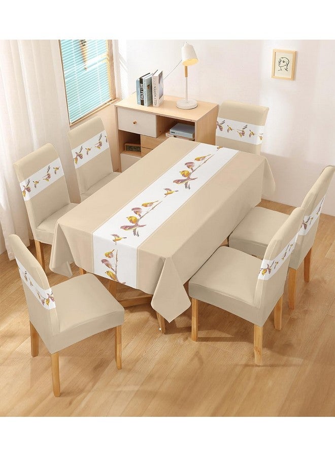 Styleys Dining Chair Cover with Table Covers for Kitchen Waterproof Dining Table Cloth (1 Table Cover + 6 Chair Cover, Beige Bird, K731) - Image 1