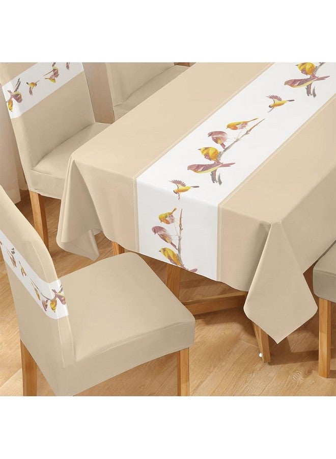 Styleys Dining Chair Cover with Table Covers for Kitchen Waterproof Dining Table Cloth (1 Table Cover + 6 Chair Cover, Beige Bird, K731) - Image 3