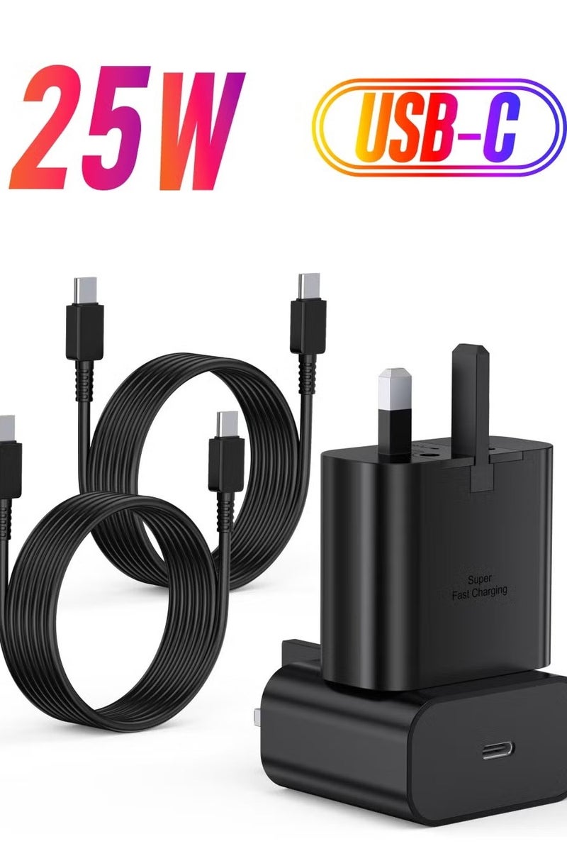 Anmi Anmi 2 Pack 25W Fast Charger with Cable 1.8M, Power Adapter For Samsung Galaxy S23 Ultra 5G/S22 Ultra 5G/S21 Ultra 5G/S20 Ultra 5G, Galaxy A53 5G/A52 5G