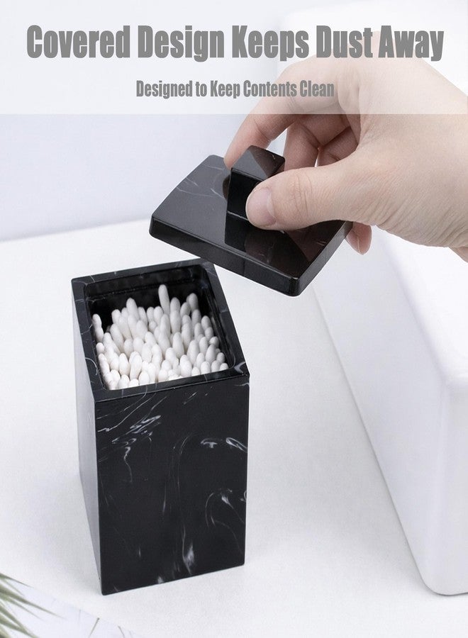 Jung Ford Qtip Holder for Bathroom with Lid - Square Cotton Swab Organizer, Cotton Ball Dispenser, Makeup Pad Container - Marble Look Resin Vanity Storage (Black) - Image 5