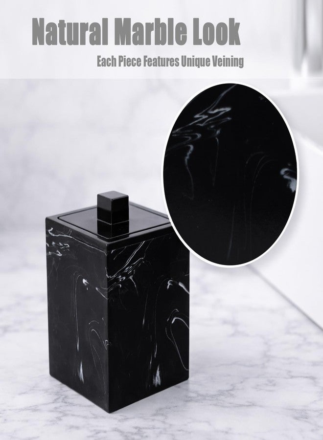 Jung Ford Qtip Holder for Bathroom with Lid - Square Cotton Swab Organizer, Cotton Ball Dispenser, Makeup Pad Container - Marble Look Resin Vanity Storage (Black) - Image 3