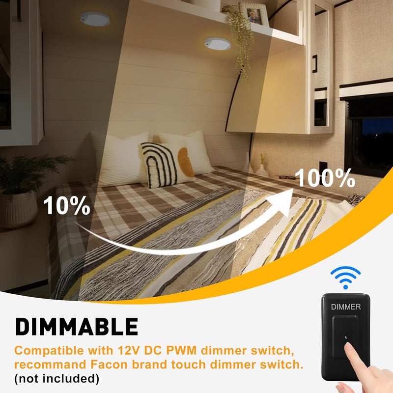 FACON 12V RV Interior Lights with Fast USB Charger (5V/2.4A) – Oval Pancake LED Ceiling Light Fixture with Switch, 12Volt Lighting for RV, Camper, Boat, Tiny Homes - Image 5