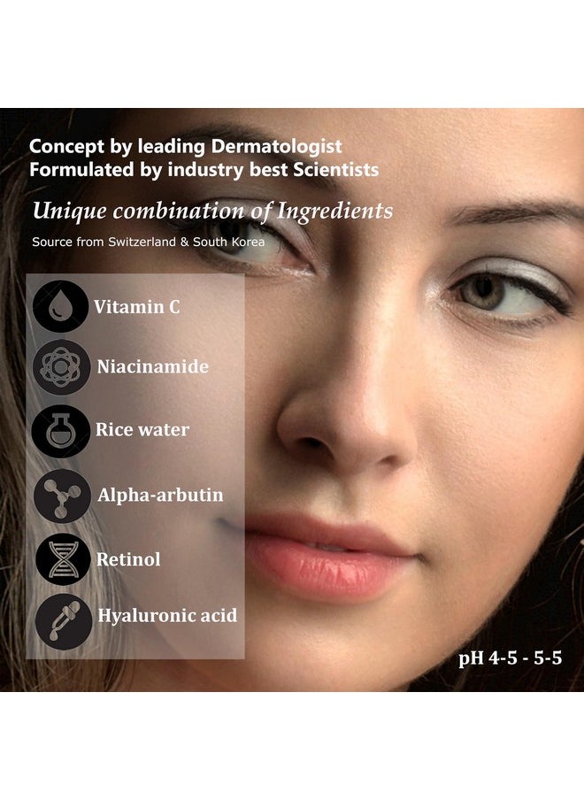 Clearcut - Vitamin C 15% Niacinamide 10% Alpha Arbutin 0.5% Retinol 0.3% Face Serum Dark Spot Removal Rice Water Hyaluronic Acid 30 Ml - Image 1