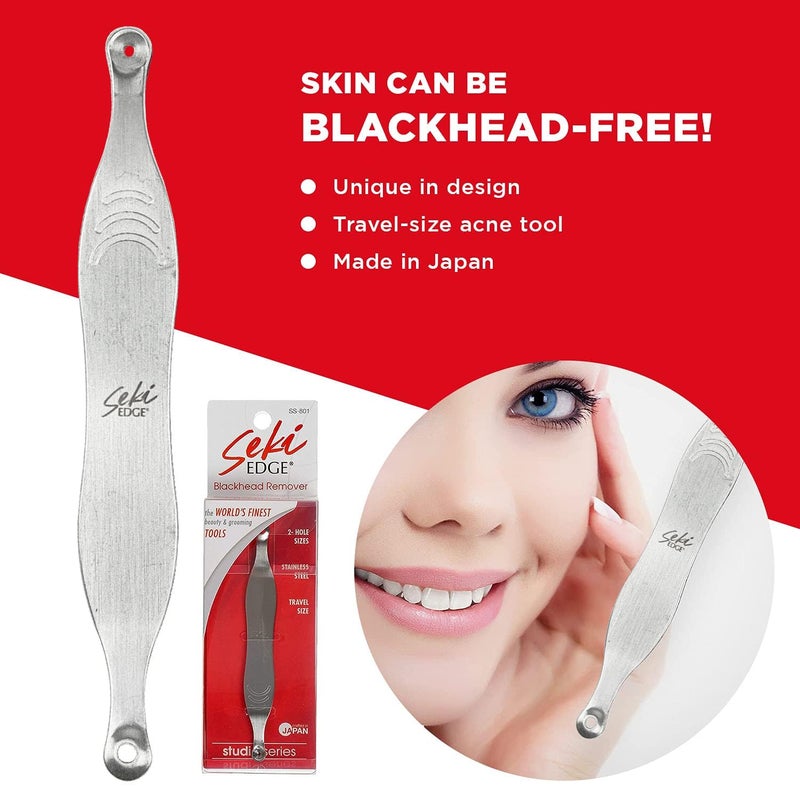 Seki Edge Blackhead Remover (SS-801) - Comedone Extractor for Blackheads - Professional Pimple Popper Tool with 2 Hole Sizes - Preventive Acne Tool & Pore Extractor - Image 2
