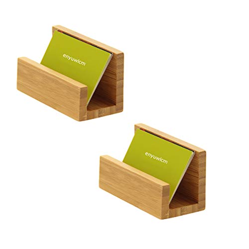 enyuwlcm 1 Pack Bamboo Wood Desktop Business Card Holder for Desk Sturdy Business Card Display Stand for Office Suitable for Men Women - Image 1