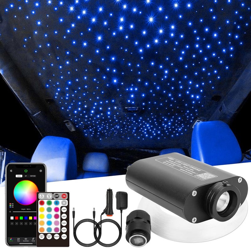 CHINLY 16W 260pcs 0.03in 6.5ft Car Use Bluetooth RGBW LED Fiber Optic Light Starlight Headliner Light Kit APP&Remote Music Mode Optical Fiber +Adapter+Cigarette Lighter for Car/Ceiling - Image 1