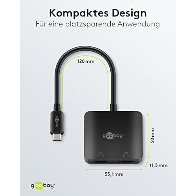 Goobay 60173 USB C TO HDMI ADAPTER / 4K @ 60HZ USB SPLITTER LAPTOP TO 2 MONITORS / 2PORT HDMI HUB 32.4 GBITS/HDMI DOCKING STATION/BLACK - Image 3