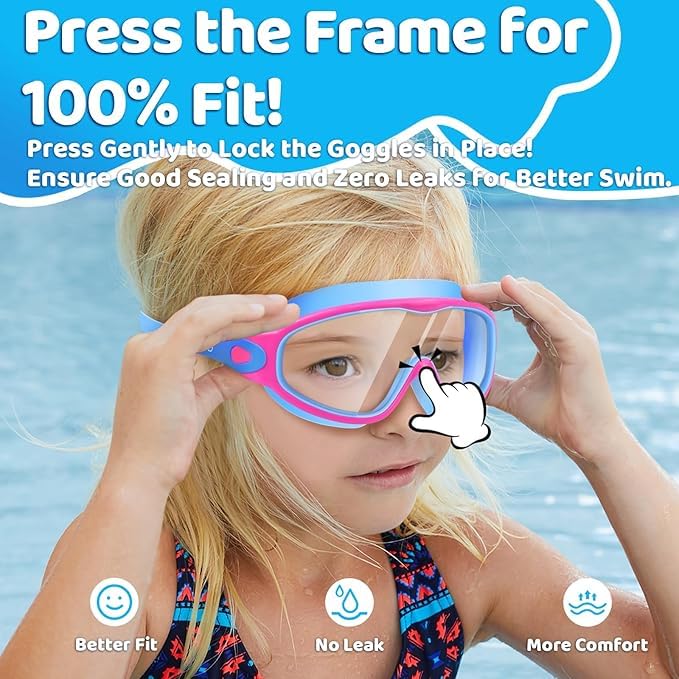Vvinca Swim Goggles Kids Goggles with Earplugs Nose Clip Wide View AntiFogUV Swimming Goggles for Age 315 Boys Girls - Image 3